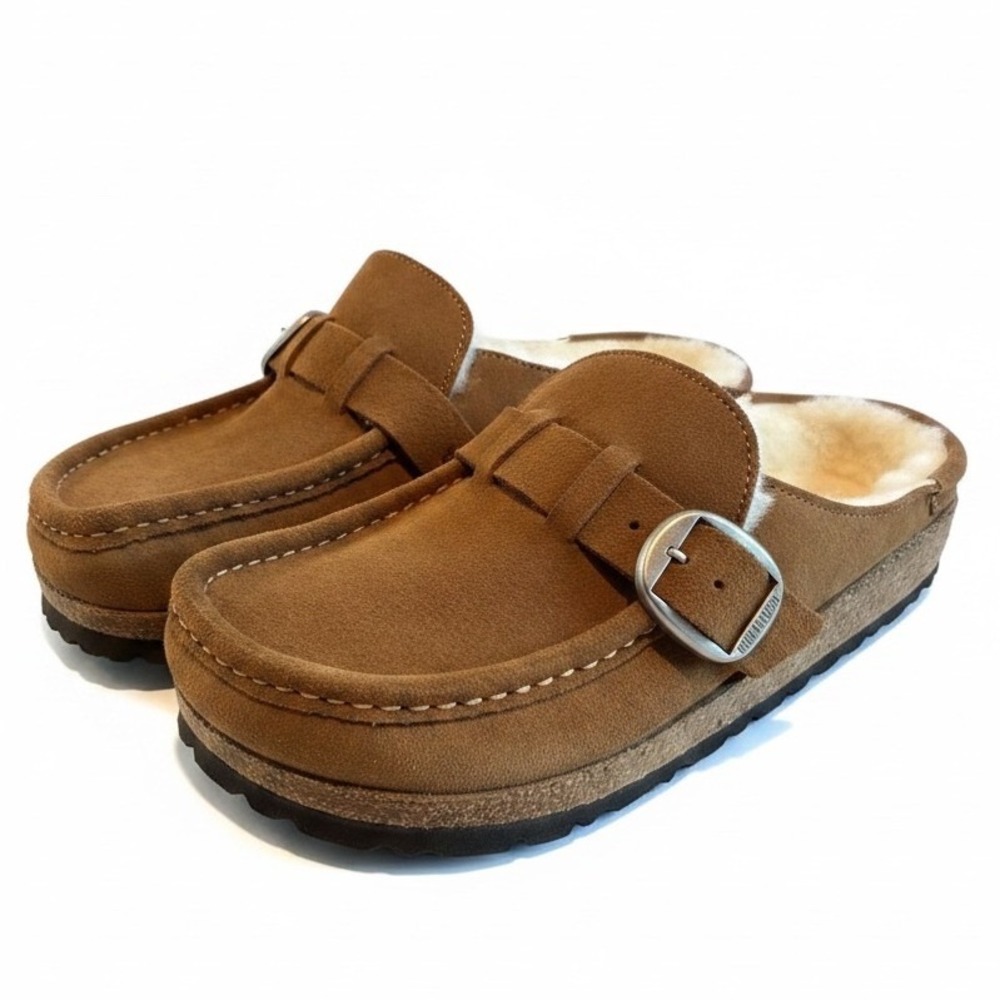 Birkenstock Buckley Clog 36 Mink Brown Suede Shearling Moccasin Cabin Core